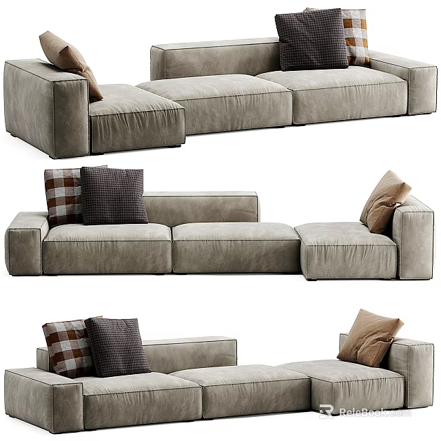 Modern Sectional Sofa With Plush Decorative Pillows And Comfortable Seating 3d model