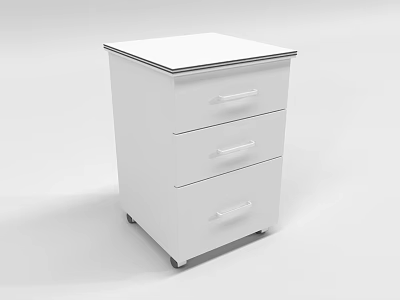 White Bookcase Design with Three Drawers Silver Handles Black Trim and Rolling Wheels 3d model