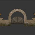 Arched Stone Brick Entry Gate With Inscribed SYCAMORE And Flanking Lanterns On Stone Pillars