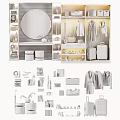 Elegant Dressing Table With Round Mirror And Storage Shelves Decorative Items Cosmetics And Clothing Hangers