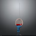 Modern Circular Mesh Back Chair With Red Cushion Blue Frame And Gray Background
