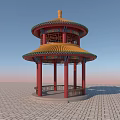 Traditional Chinese Ornate Two Tiered Pavilion With Yellow Roof Red Pillars
