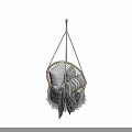 Cozy Woven Hanging Chair With Wooden Armrests Pillows And Plaid Blanket