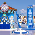 Genshin Impact Theme Exhibition Booth Design With Blue White Decor And Character Stands