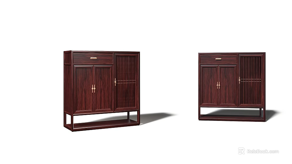 Dark Wooden Shoe Cabinet With Drawer And Modern Cabinet Doors Design 3d model 