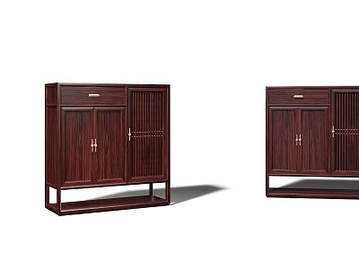 Dark Wooden Shoe Cabinet With Drawer And Modern Cabinet Doors Design 3d model