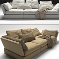 Modern Upholstered Three Seater Sofa With Multiple Cushions And Throw Blanket Design 3d model
