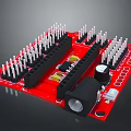 Red Computer Interface Circuit Board With Multiple Pins And Electronic Connector Components 3d model