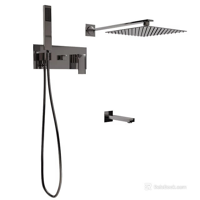 Modern Shower System With Rainfall Head Handheld Sprayer And Control Panel 3d model 