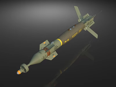Military Weapon Guided Missile with Green Body Yellow Markings Tail Fins Warhead and Propulsion 3d model