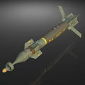 Military Weapon Guided Missile with Green Body Yellow Markings Tail Fins Warhead and Propulsion