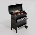 Portable Black Outdoor Grill With Wheels Grilling Burgers And Skewers