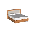 Modern Double Bed With Light Brown Leather And Fabric Upholstered Headboard And White Mattress