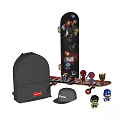Marvel Action Figures And Dolls On Skateboard With Supreme Backpack And Cap 3d model