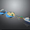 Large Cruise Ships Near Tropical Island With Palm Trees Blue Water And Small Dock