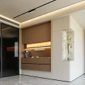 Elegant Modern Wooden Sideboard Interior With LED Lighting Countertop And Drawers