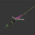 Decorative Ancient Sword With Metallic Blade Ornate Hilt Engraved Details And Red Gemstone