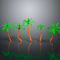 Five Palm Trees With Green Leaves And Orange Trunks On Gray Background 3d model
