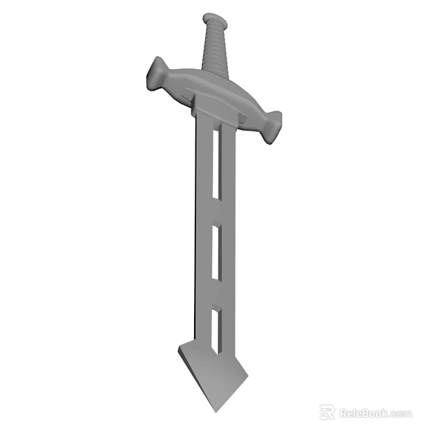 Gray Model Sword Weapon Featuring Three Rectangular Cutouts on Blade for Toy Use 3d model