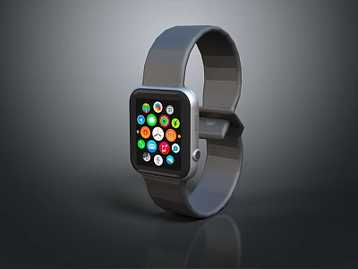 Modern Smart Watch With Gray Strap Displaying Colorful App Icons On Screen 3d model