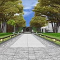 Modern Garden Landscape Design With Trees Greenery Pathways And Pavilion Structures