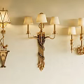 Vintage European Style Golden Metal Wall Lamps With Ornate Design And Lampshades