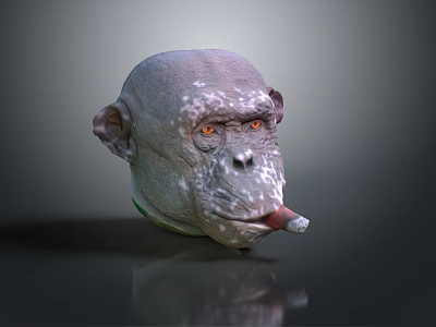 3D Rendered Ape Head Model With Textured Skin And Cigar In Mouth 3d model
