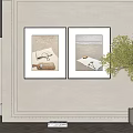 Modern Interior Space With Two Framed Artworks Green Table Lamp And Potted Tree 3d model