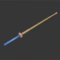 Long Yellow Staff Weapon With White Ends And Red Ring Design