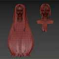 Human Head Mannequin Showcasing Long Gray Straight Wig And Short Red Hairpiece