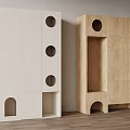 Modern Pet Cabinet With White And Wooden Design Featuring Circular And Arch Openings