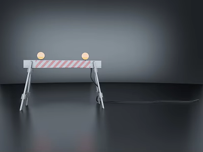 Road Facility Red And White Striped Barrier With Yellow Lights And Supporting Frames 3d model