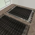 Modern Square Rugs with Grid Pattern and Fringe Edges on Wooden Floor