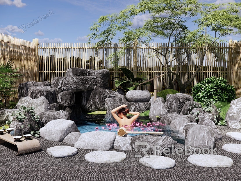 Hot Spring Pool Zen Garden Petal Hot Spring Pool Hot Spring Hotel Private Soup Pool Garden Open-air Pool model