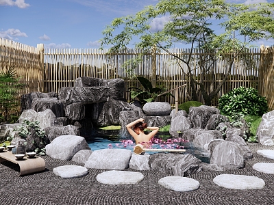 Hot Spring Pool Zen Garden Petal Hot Spring Pool Hot Spring Hotel Private Soup Pool Garden Open-air Pool 3d model