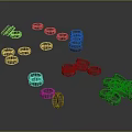 Various Stacked And Scattered Tires In Different Sizes On Gray Background
