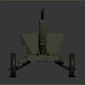 Vintage Military Field Artillery Gun with Long Cannon Barrel Green Gun Carriage and Wheels