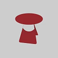Red Modern Side Table With Round Top And Black Geometric Base