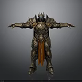 Mythical Warrior In Ornate Golden Armor With Orange Cape And Helmet