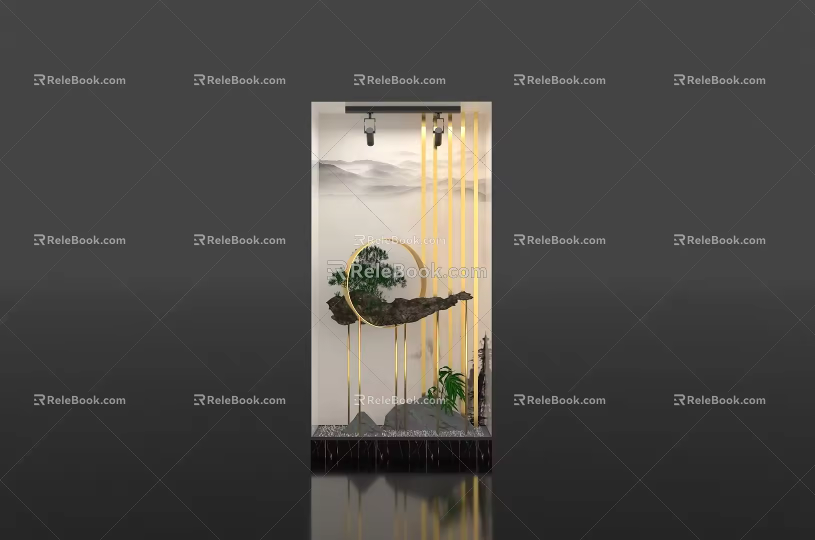 Net red card point anniversary Zen landscape pine window 3d model