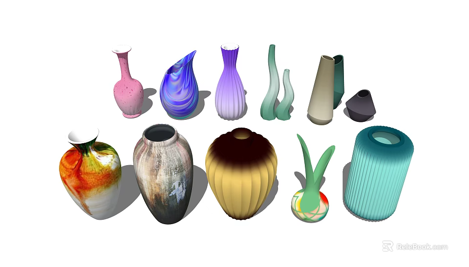 Various Decorative Vases With Colorful Patterns And Unique Shapes For Home Decoration 3d model 