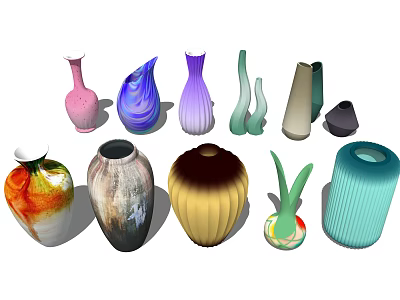 Various Decorative Vases With Colorful Patterns And Unique Shapes For Home Decoration 3d model