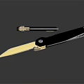 Tactical Folding Weapon Knife With Black Handle Gold Accents And Serrated Edge