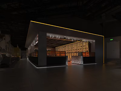 Modern Restaurant Interior With Unique Wall Display And Warm Ambient Lighting Design 3d model