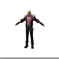Blonde Haired Character In Black Leather Jacket With Pink T Shirt And White Feather Decoration