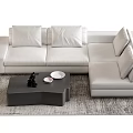 White L Shaped Sectional Sofa With Black Coffee Table And Grey Rug 3d model