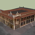 Traditional Architecture With Red Tiled Roof Arched Windows Stone Facade And Decorative Spires
