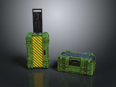Large And Small Green Storage Boxes With Yellow Stripes Black Handle And Panel Latches 3d model