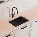 Modern Kitchen Cabinets With Sleek Design Light Colored Finish And Speckled Countertop