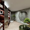 Modern Shopping Mall Store With Red Exterior Large Glass Windows And Green Plants